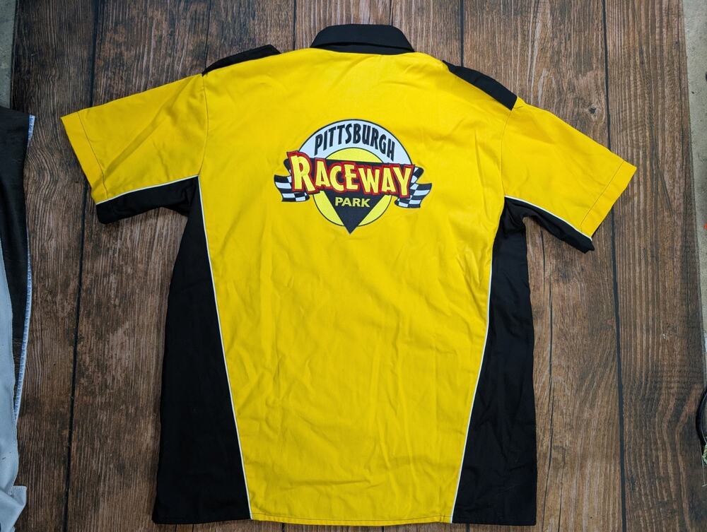 Vintage Pittsburgh Raceway Park Racing Button Down Shirt Size Large Speed Zone
